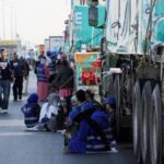 Egyptian trucks carrying humanitarian aid on their way to the