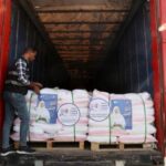 Egyptian trucks carrying humanitarian aid on their way to the