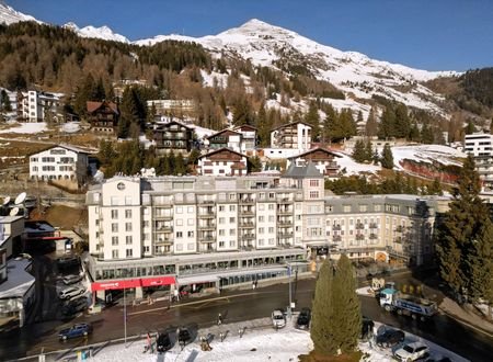 A drone view shows the town of Davos ahead of