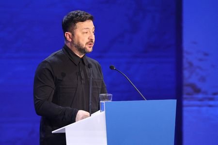 Ukraine's President Volodymyr Zelenskiy speaks during the official opening of Cyprus