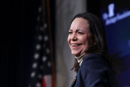 Venezuelan opposition leader Maria Corina Machado attends a press conference