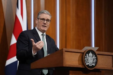 British Prime Minister Starmer delivers a statement in London
