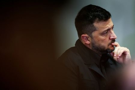 Ukraine’s President Zelenskiy speaks a stakeout during the 80th UN