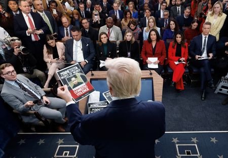 Trump holds a press briefing at the White House in