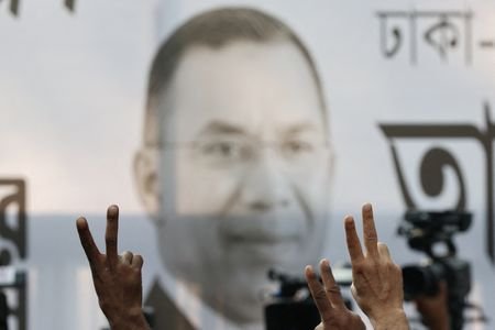 Tarique Rahman, chairman of Bangladesh Nationalist Party, moves on a