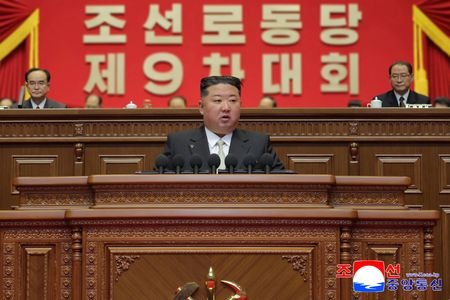 North Korean leader Kim Jong Un speaks during the Ninth