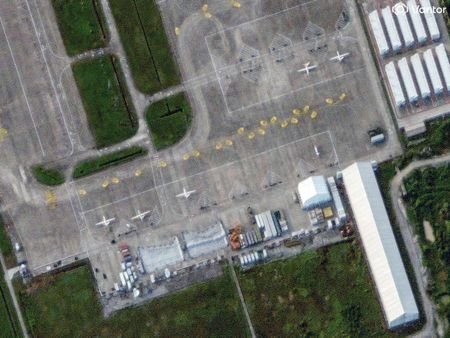 A satellite image shows large drones at Qionghai Boao International