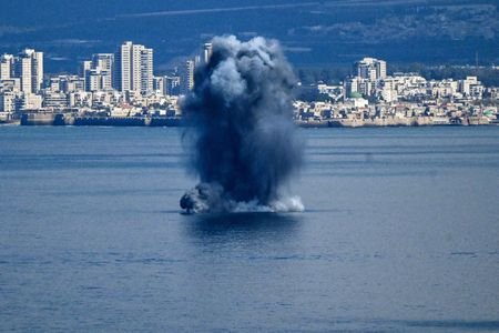 Explosion in the sea after missiles were launched towards Israel