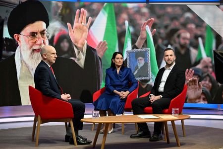 Britain's Defence Secretary John Healey, Shadow Foreign Secretary Priti Patel