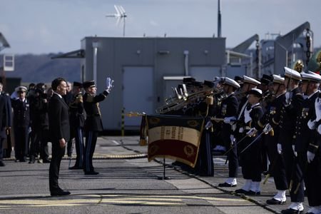 French President Macron visits nuclear submarine navy Base in Ile