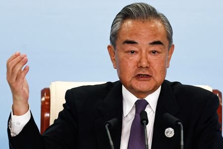 Chinese Foreign Minister Wang Yi speaks at a press conference