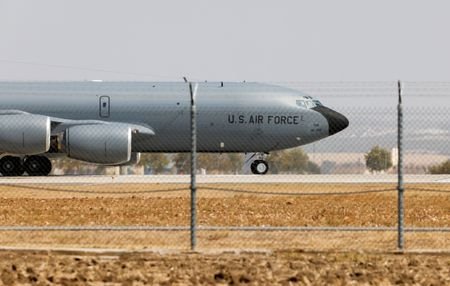 FILE PHOTO: A US Airforce Boeing KC-135 Stratotanker taxies at