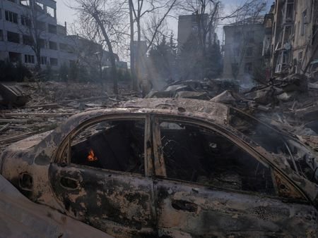 Aftermath of a Russian air strike in Druzhkivka