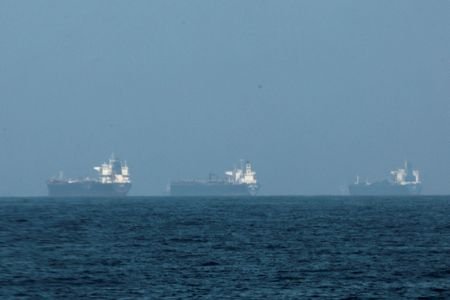 FILE PHOTO: Tankers are seen off the coast of the
