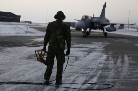 Swedish military practice at the air base in Keflavik