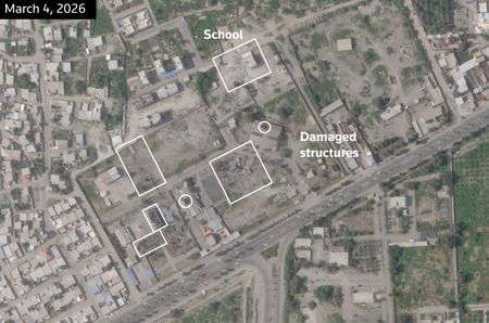 A satellite image, annotated by Reuters, shows the Shajareh Tayyebeh