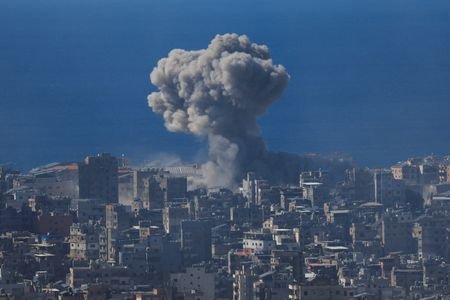 Smoke billows after an Israeli strike on Beirut's southern suburbs
