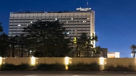 The Al-Rasheed Hotel stands at Baghdad’s Green Zone after a