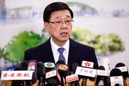 Chief Executive of Hong Kong John Lee speaks during a