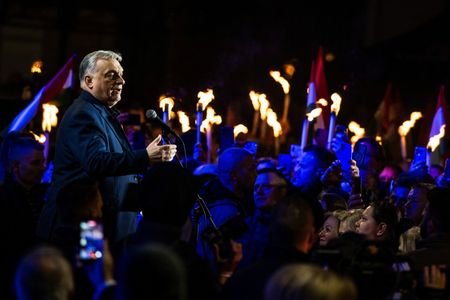 Hungarian Prime Minister Viktor Orban at an election campaign rally