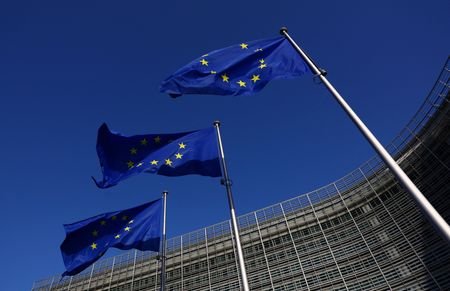 European Union flags flutter outside the European Commission headquarters in