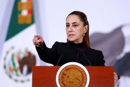 FILE PHOTO: Mexico's President Sheinbaum holds a press conference about