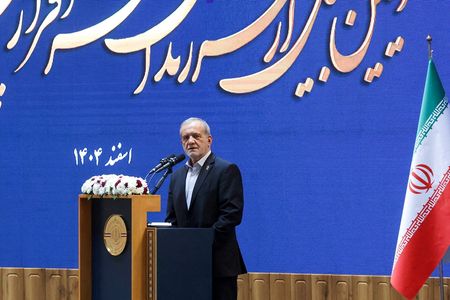 FILE PHOTO: Iranian President Masoud Pezeshkian speaks during a meeting