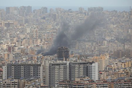 Smoke rises from Beirut's southern suburbs following an Israeli strike