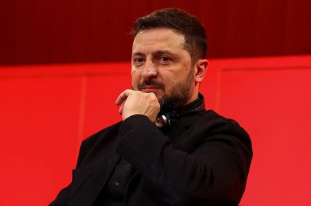 Ukrainian President Volodymyr Zelenskiy attends a panel at Paris's Sciences