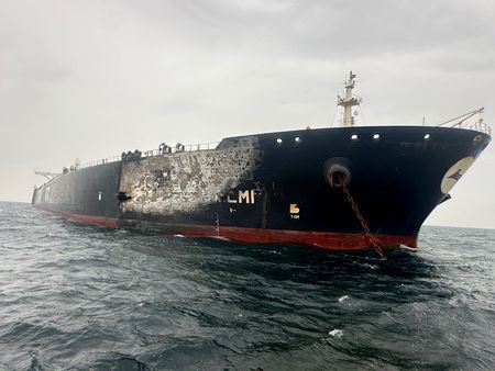 Damage to the Kuwait-flagged Al-Salmi crude oil tanker, following a