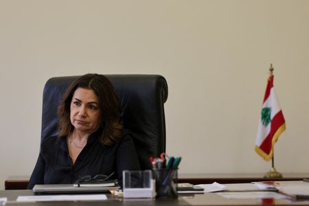 Lebanon's Minister for Social Affairs Haneen Sayyed sits in her