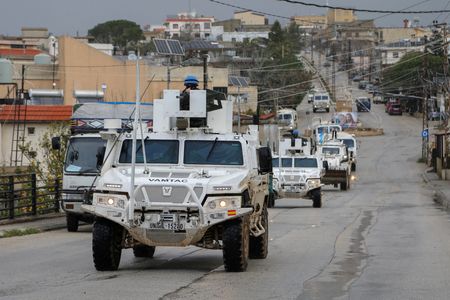 FILE PHOTO: UNIFIL military vehicles in Qlayaa in southern Lebanon