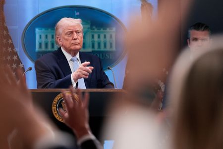 U.S. President Trump holds a press conference in the briefing
