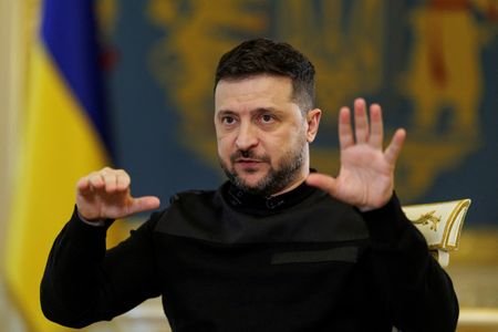 FILE PHOTO: Ukraine's President Zelenskiy speaks during an interview with