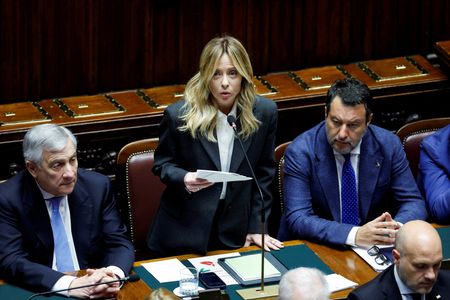 Italy's Prime Minister Giorgia Meloni speaks at the lower house