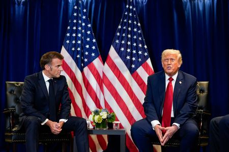U.S. President Trump and French President Macron meet during the