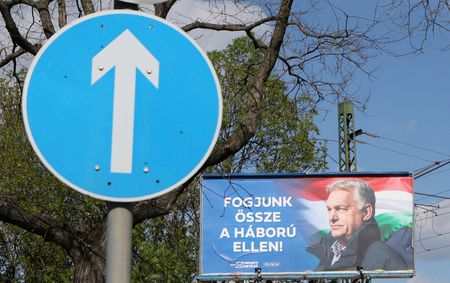 An election poster of Hungarian Prime Minister Viktor Orban, in
