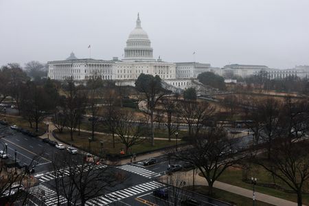The U.S. Capitol building on a rainy day in Washington