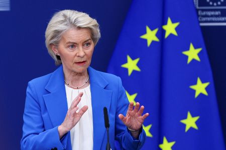 European Commission President Ursula von der Leyen attends a press