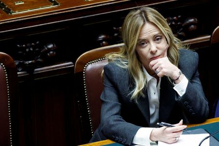 FILE PHOTO: Italy's Prime Minister Giorgia Meloni speaks at the