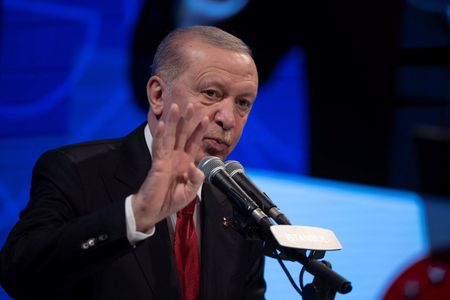 Turkish President Tayyip Erdogan delivers a speech at Bogazici University