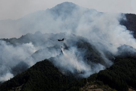 FILE PHOTO: Wildfires in mountainous areas of Otsuchi