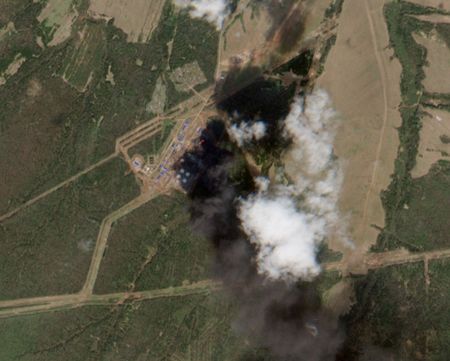 Smoke rises from Russian oil pumping station, following a Ukrainian