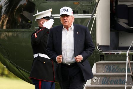 U.S. President Donald Trump returns to the White House after