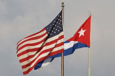 A view of Cuban and U.S. flags beside the U.S.