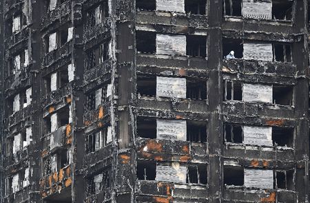 The burnt out remains of the Grenfell Tower residential building