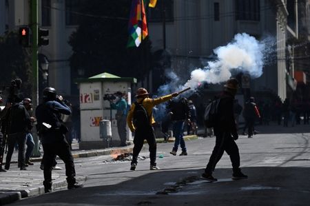 Protest march calling for Bolivian President Paz's resignation, in La