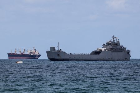 An Israeli naval vessel arrives at Ashdod port, on the