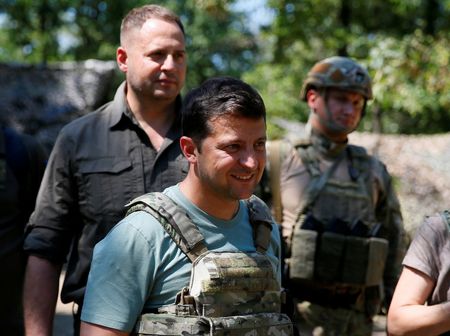 FILE PHOTO: Ukraine's President Volodymyr Zelenskiy visits the frontline in