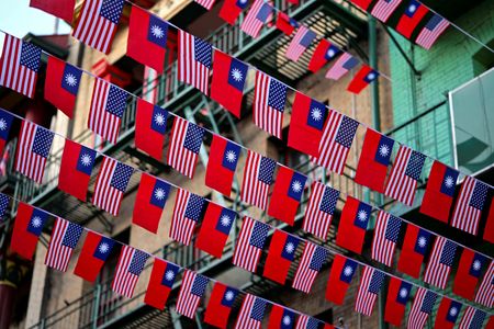 FILE PHOTO: U.S. and Taiwanese flags are seen in San
